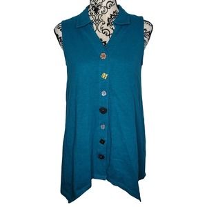 Soft Surroundings Danielle Top Size S Blue Asymmetric Collared Sleeveless